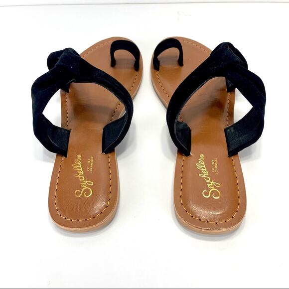 Seychelles Flat Slide Sandal Size 6.5 Black Leather Ring-Toe Padded Footbed New - Picture 5 of 16